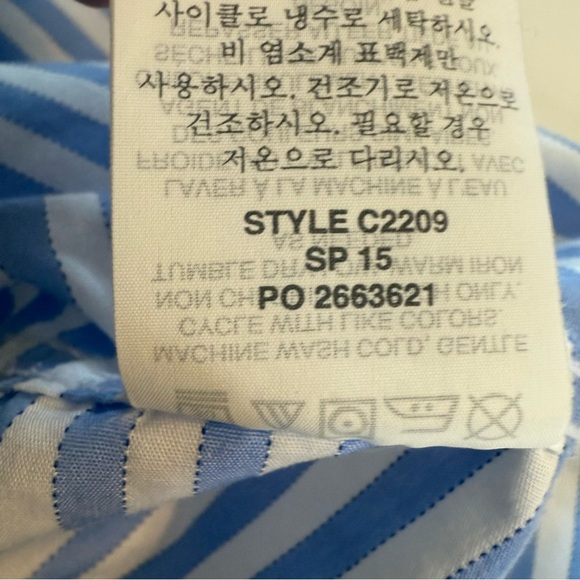 J Crew Lightweight Blue White Stripe Short Sleeve Popover V Neck Shirt Blouse MD - Picture 10 of 13